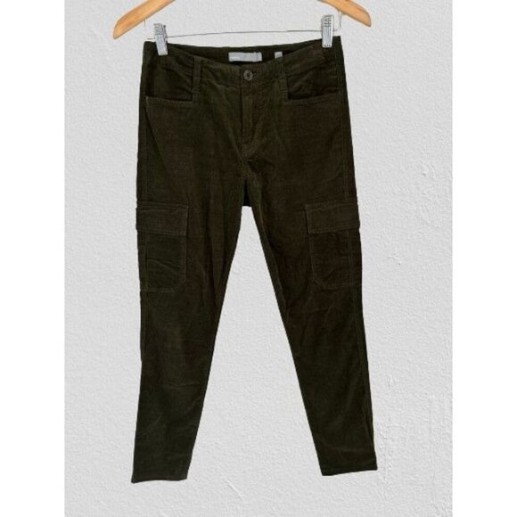 Vince Skinny Corduroy Cargo Pants Cotton Dark Green Pockets Size 0 - Picture 1 of 11